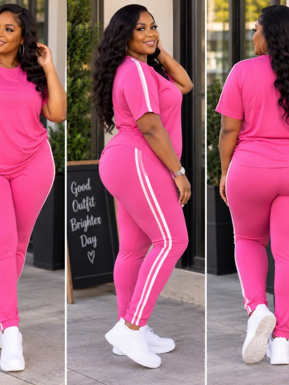 Plus-Size Hot Pink Athletic Jumpsuit with Side Stripe